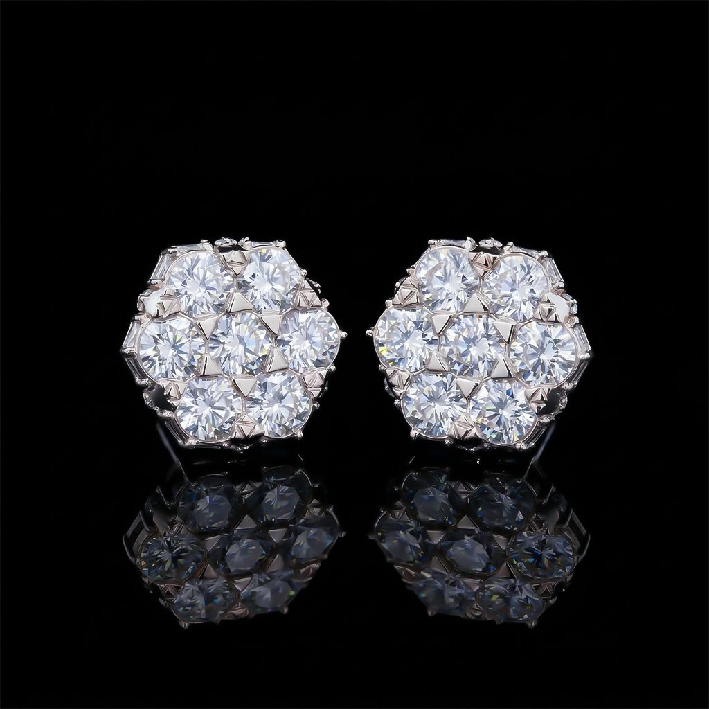 Iced Out Princess & Round Cut Cluster Earrings Iced Out Princess & Round Cut Cluster Earrings