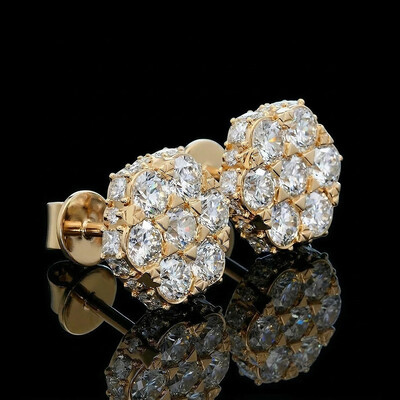 Iced Out Princess & Round Cut Cluster Earrings