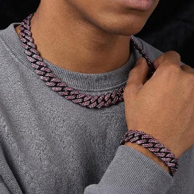 14mm Iced Miami Cuban Chain and Bracelet in Black Gold