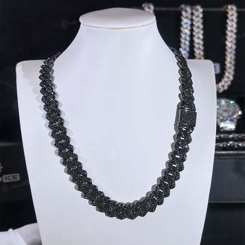 14mm Iced Miami Cuban Chain and Bracelet in Black Gold