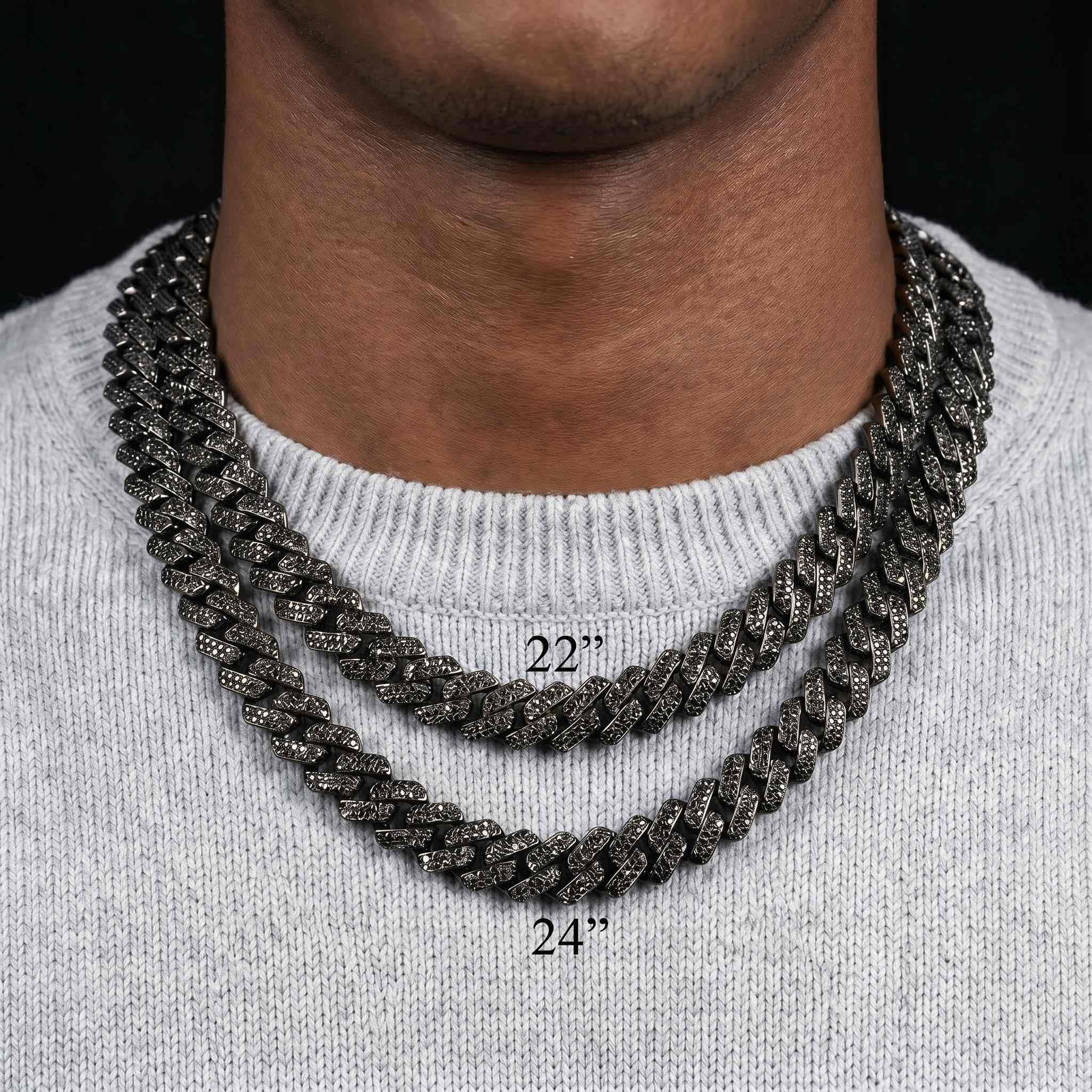 14mm Iced Miami Cuban Chain and Bracelet Set in Black Gold