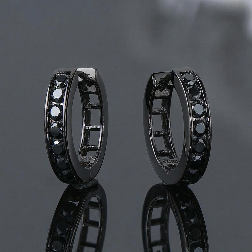 925S & VVS Moissanite Black Hoop Earrings 925S & VVS Moissanite Black Hoop Earrings