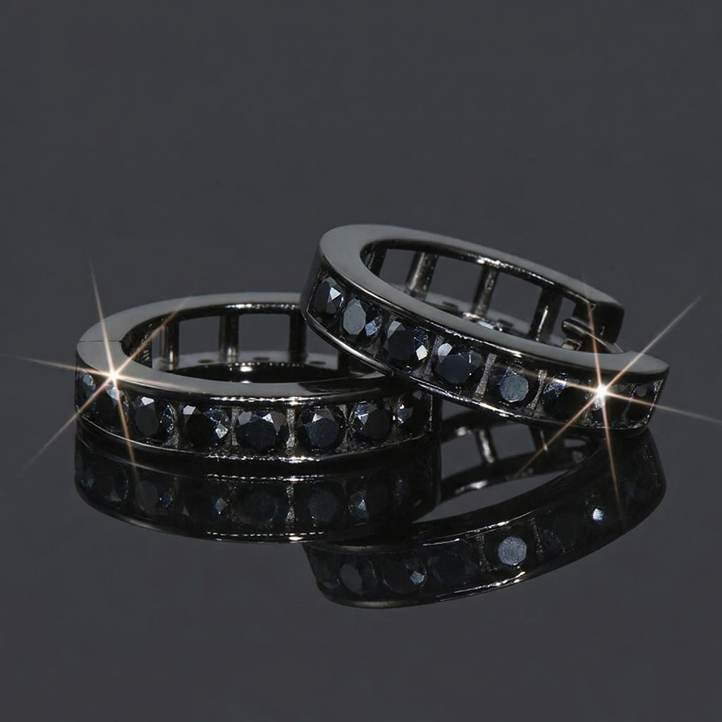 925S & VVS Moissanite Black Hoop Earrings 925S & VVS Moissanite Black Hoop Earrings