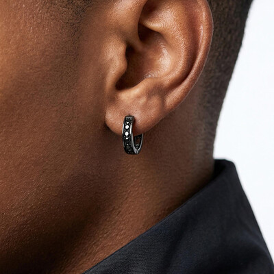 925S & VVS Moissanite Black Hoop Earrings