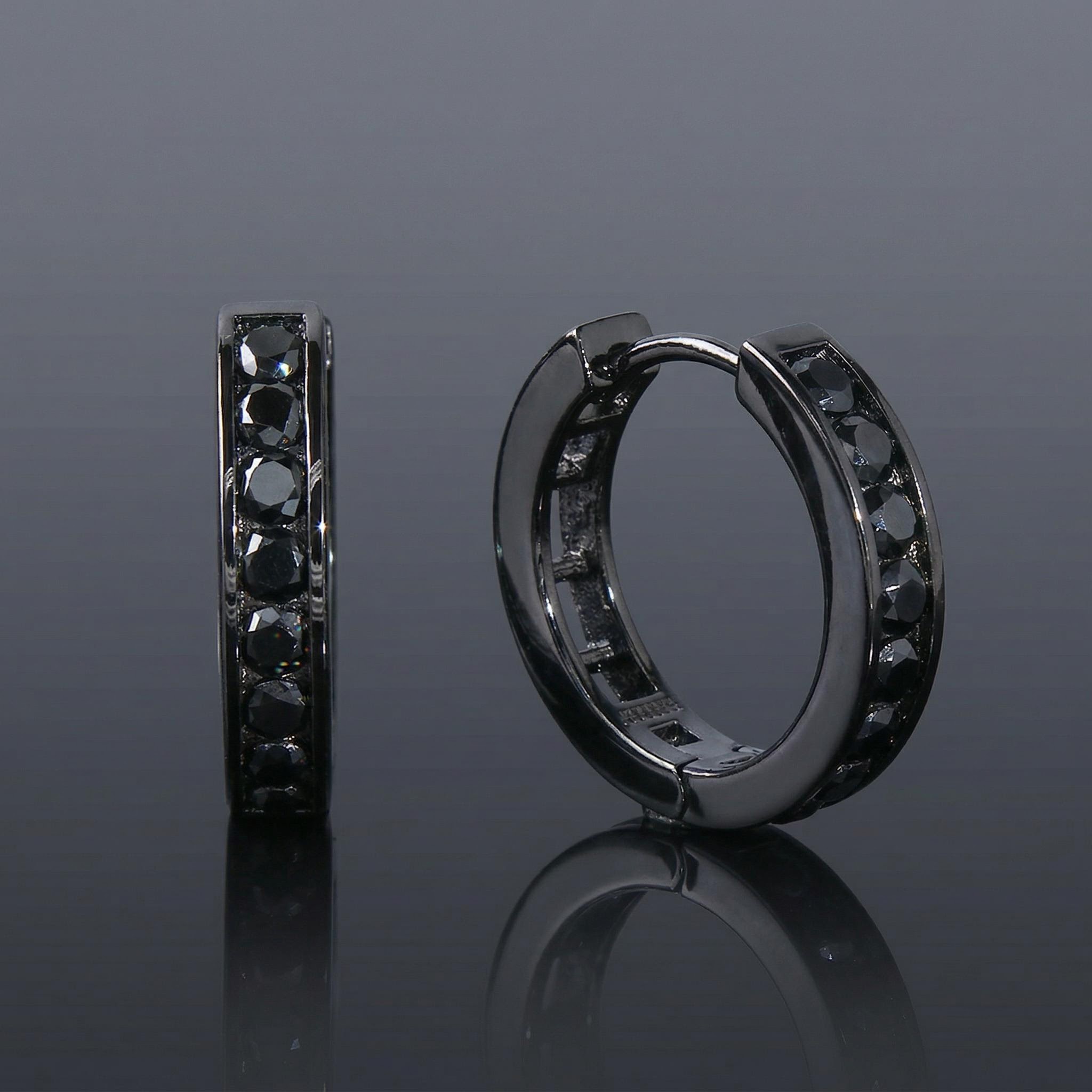925S & VVS Moissanite Black Hoop Earrings