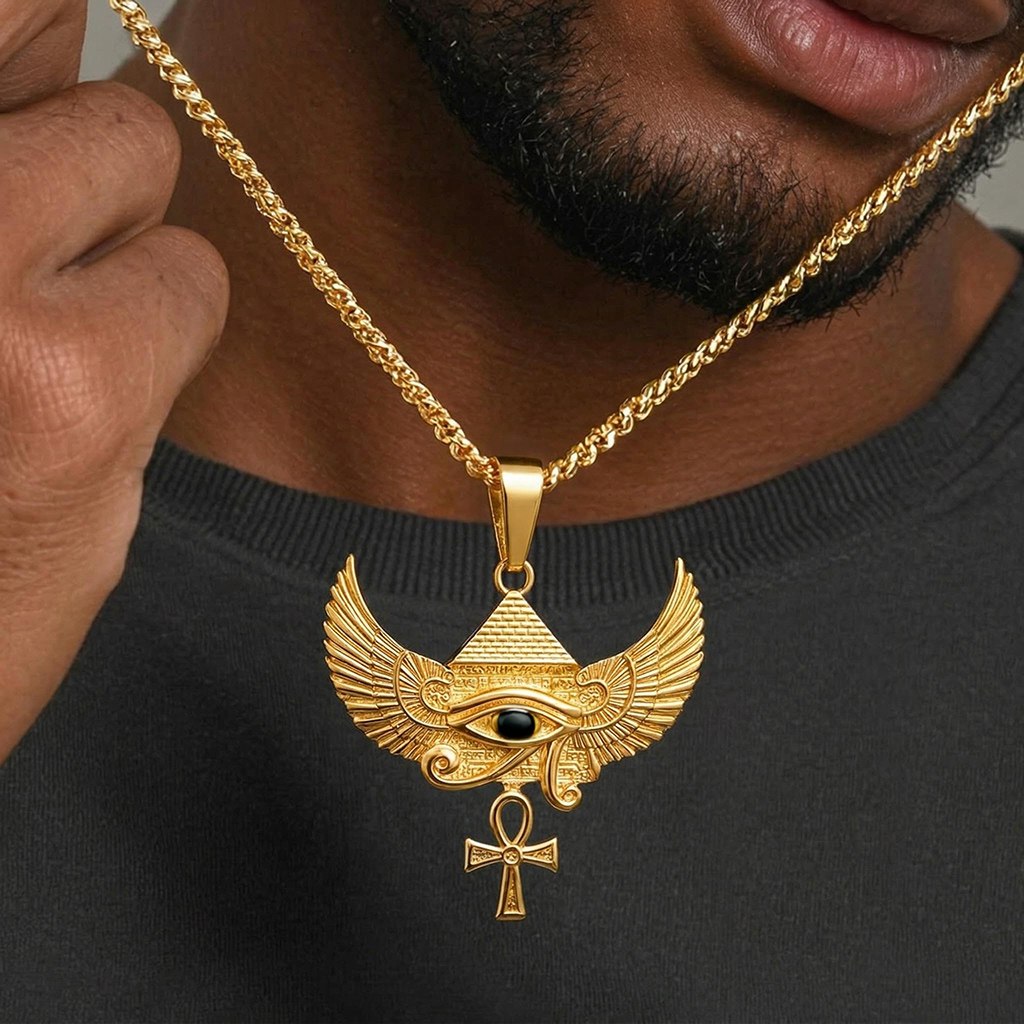 Egyptian Winged Pyramid Eye of Horus Pendant