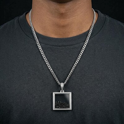 Icy-Filled Black Diamond Square Pendant