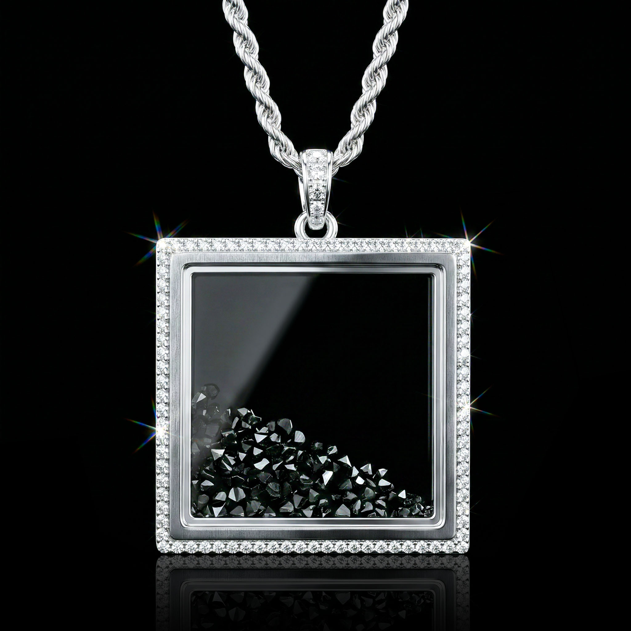 Icy-Filled Black Diamond Square Pendant Icy-Filled Black Diamond Square Pendant