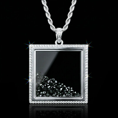 Icy-Filled Black Diamond Square Pendant