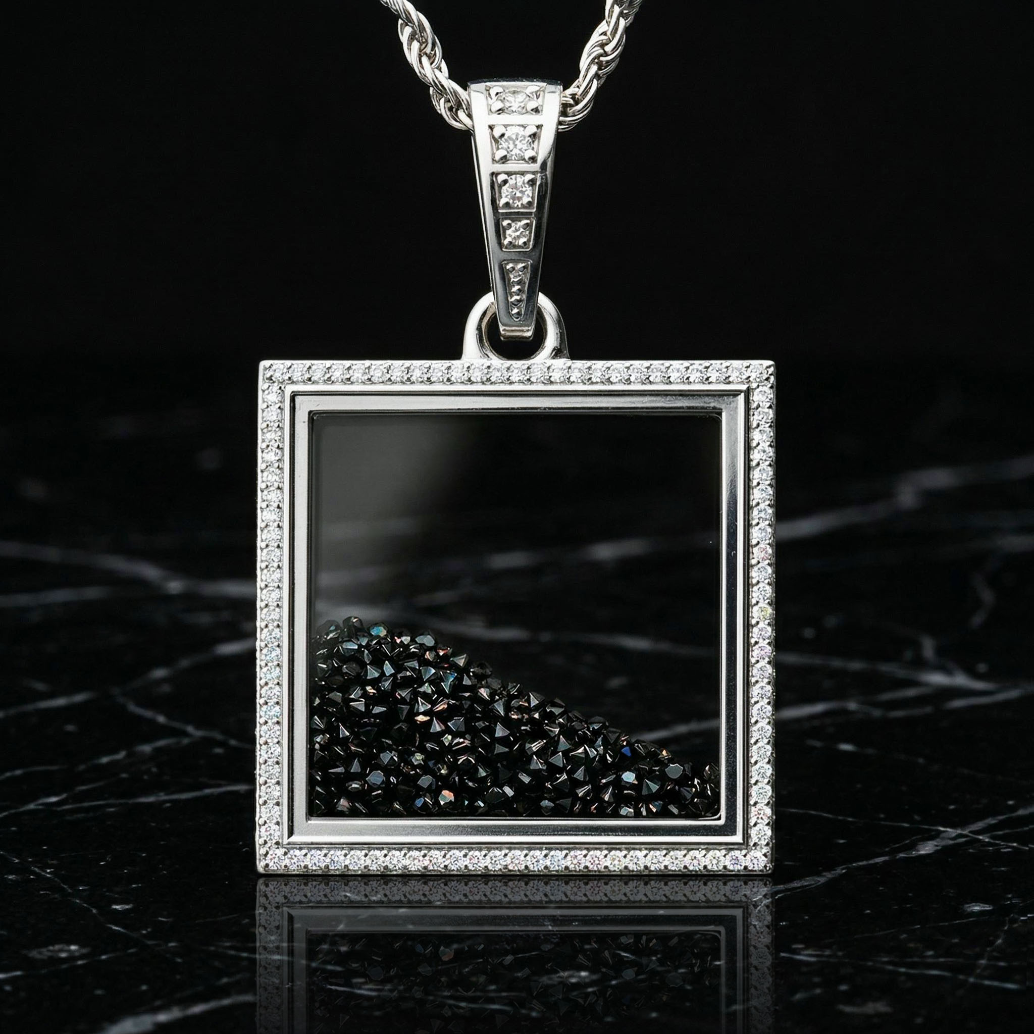 Icy-Filled Black Diamond Square Pendant Icy-Filled Black Diamond Square Pendant