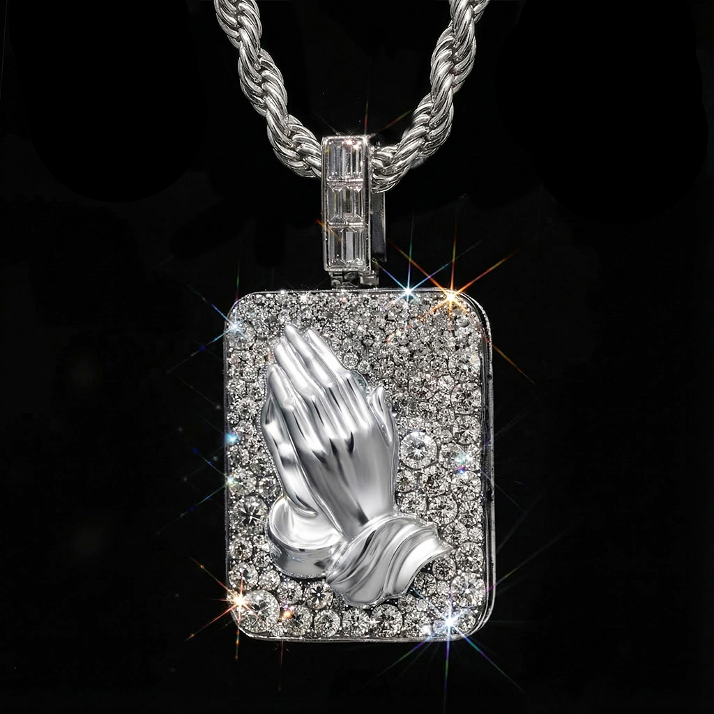 Iced Out Praying Hands Dog Tag Pendant Iced Out Praying Hands Dog Tag Pendant