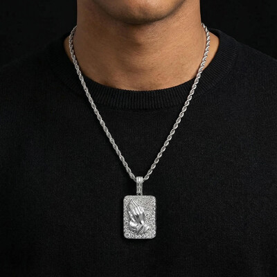 Iced Out Praying Hands Dog Tag Pendant