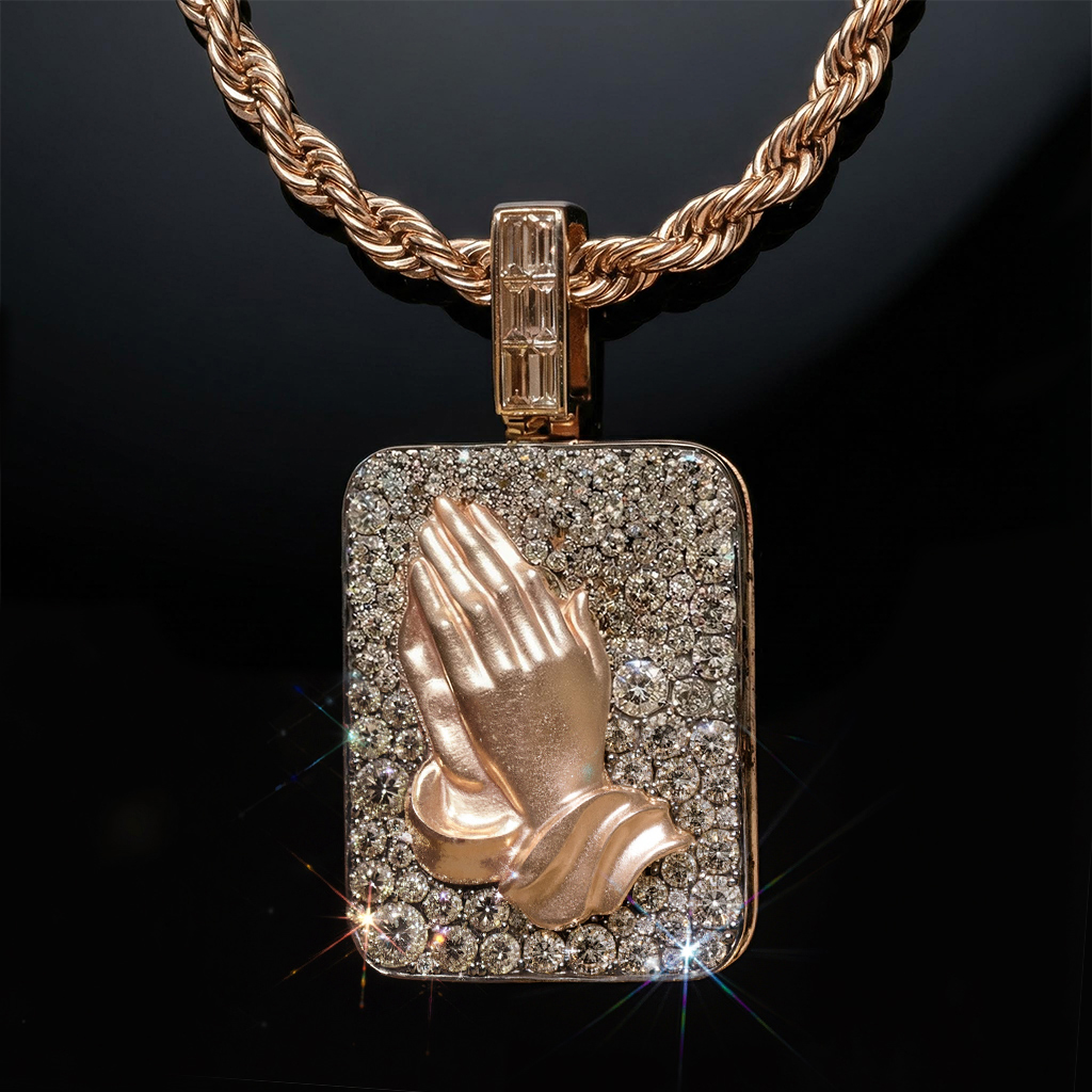 Iced Out Praying Hands Dog Tag Pendant Iced Out Praying Hands Dog Tag Pendant
