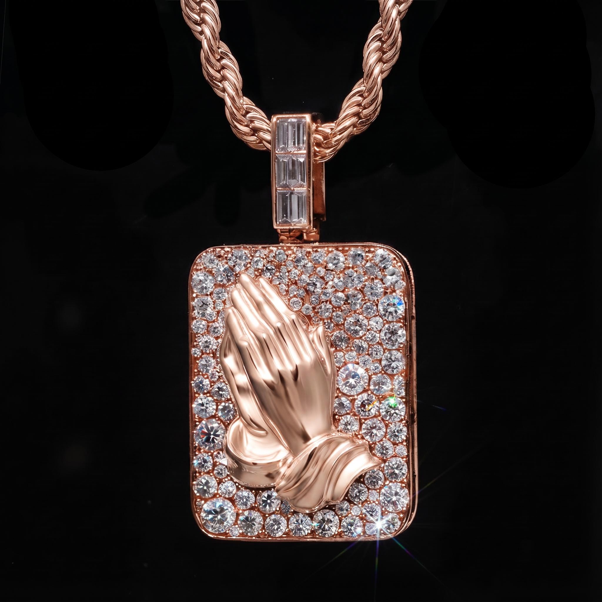 Iced Out Praying Hands Dog Tag Pendant Iced Out Praying Hands Dog Tag Pendant