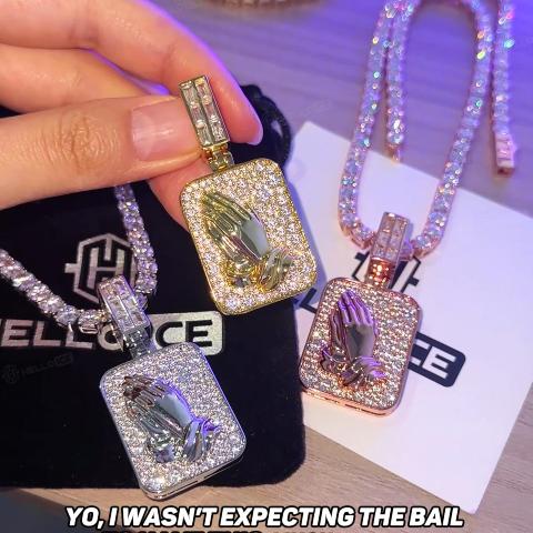 Iced Out Praying Hands Dog Tag Pendant Iced Out Praying Hands Dog Tag Pendant