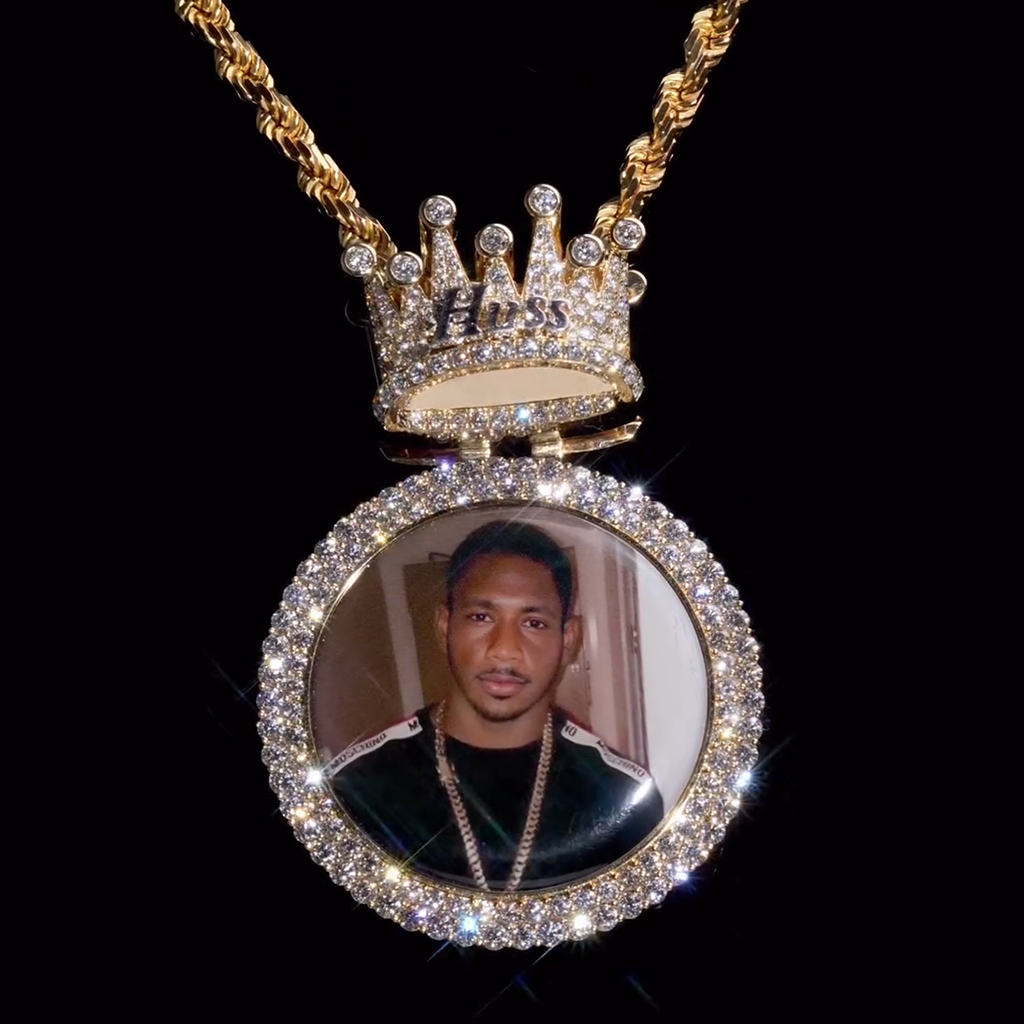Iced Custom Photo & Name Crown Disc Pendant