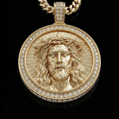 Iced Out Jesus Round Pendant