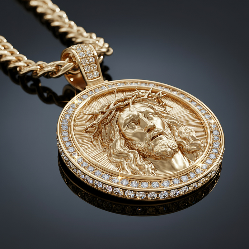 Iced Out Jesus Round Pendant Iced Out Jesus Round Pendant