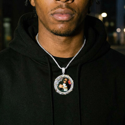 Iced Out Inverted Diamond Thorn Custom Photo Pendant