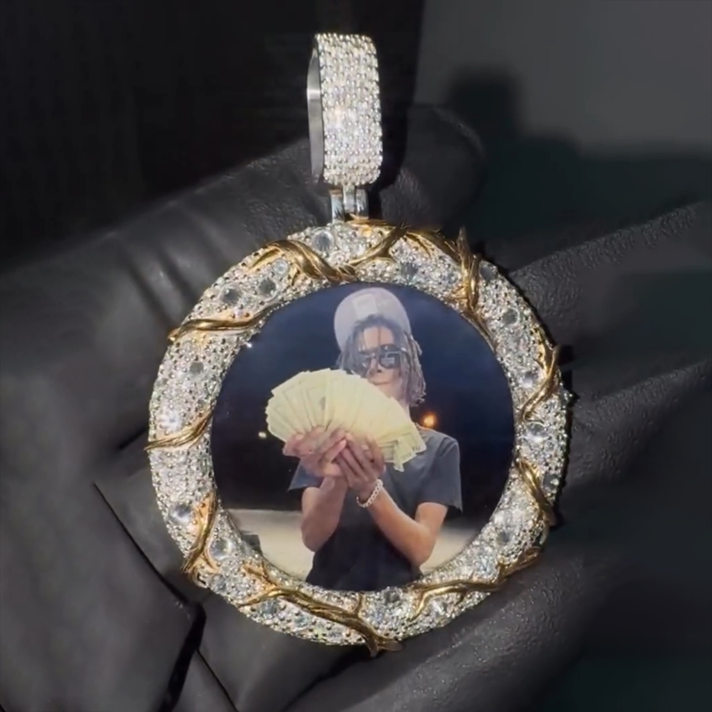 Iced Out Inverted Diamond Thorn Custom Photo Pendant