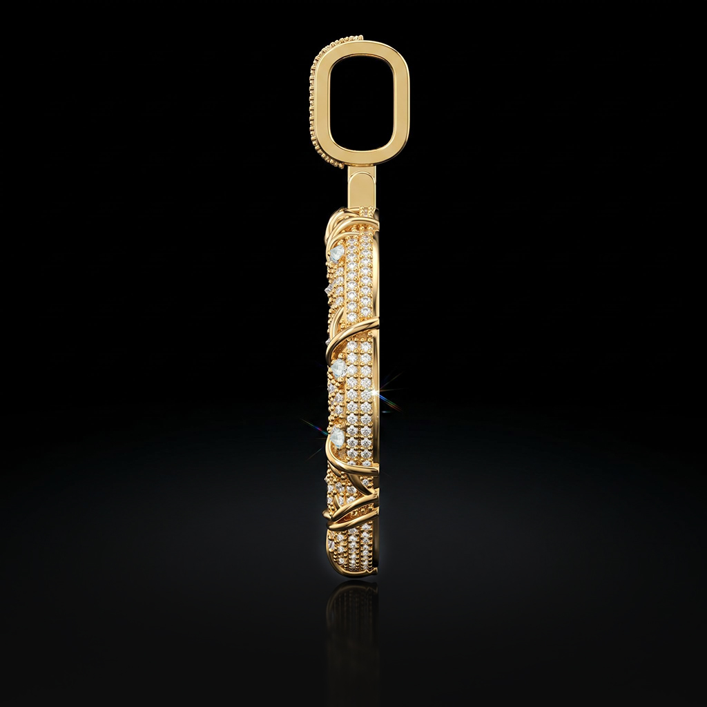 Iced Out Inverted Diamond Thorn Custom Photo Pendant
