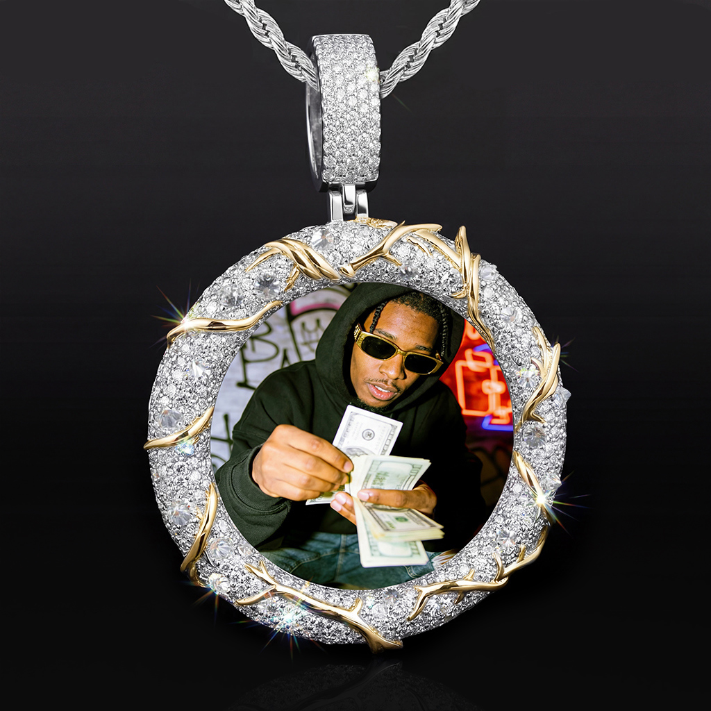 Iced Out Inverted Diamond Thorn Custom Photo Pendant