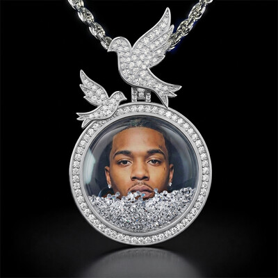Icy-Filled Peace Dove Disc Custom Photo Pendant