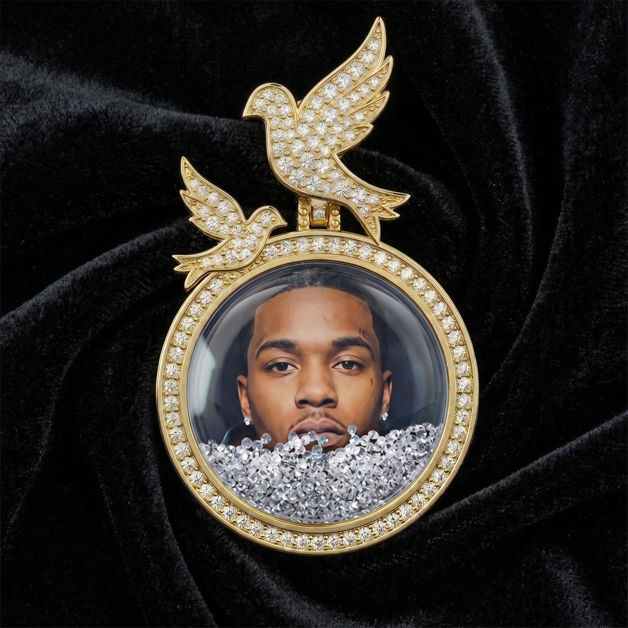 Icy-Filled Peace Dove Disc Custom Photo Pendant