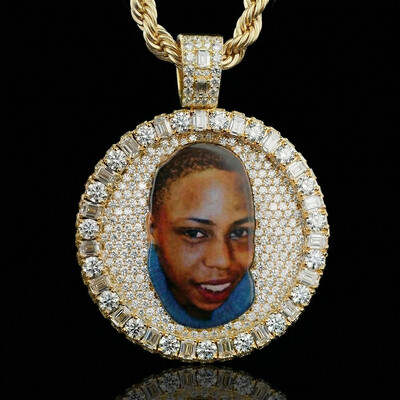Iced Out Baguette & Round Cut Custom Photo Pendant