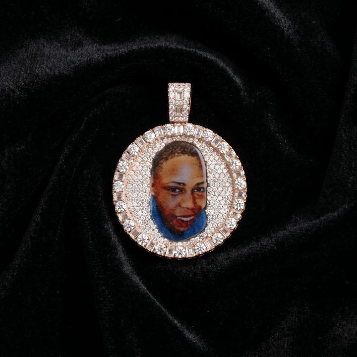 Iced Out Baguette & Round Cut Custom Photo Pendant Iced Out Baguette & Round Cut Custom Photo Pendant