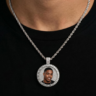 Iced Out Baguette & Round Cut Custom Photo Pendant