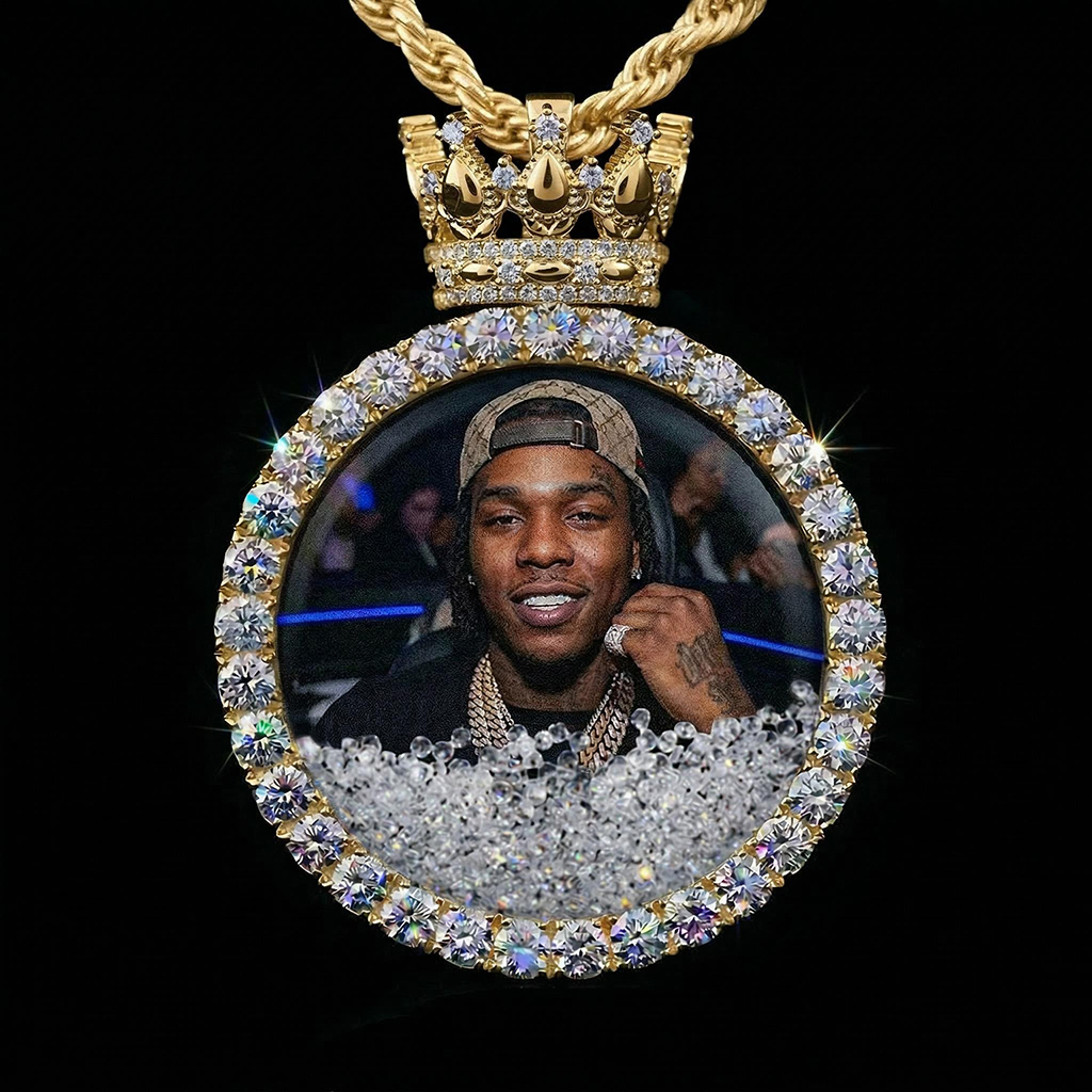 Icy-Filled Crown Disc Custom Photo Pendant