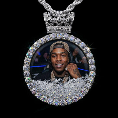 Icy-Filled Crown Disc Custom Photo Pendant