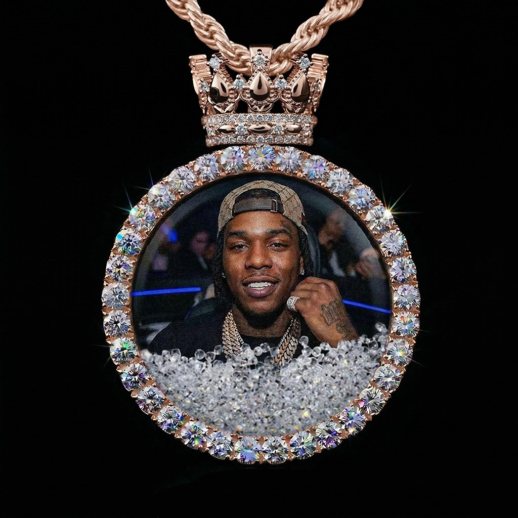 Icy-Filled Crown Disc Custom Photo Pendant