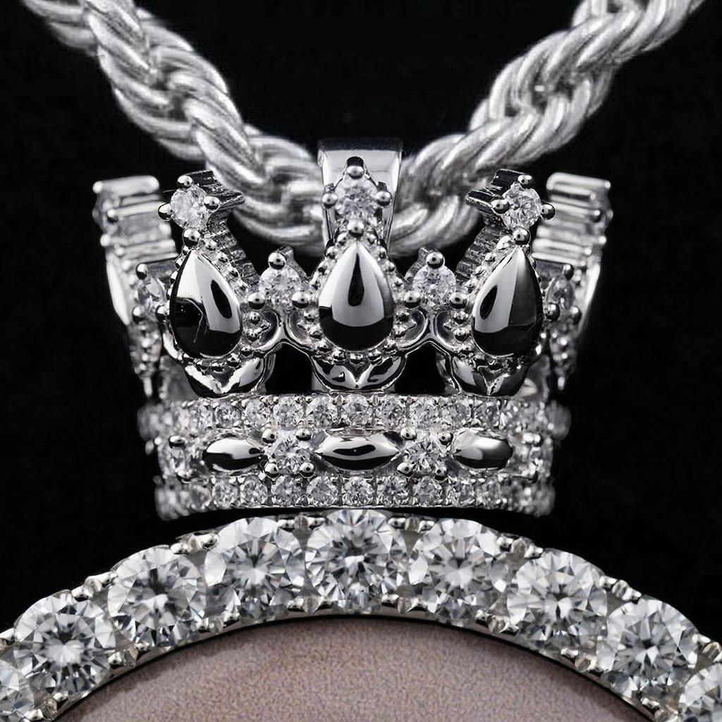 Icy-Filled Crown Disc Custom Photo Pendant