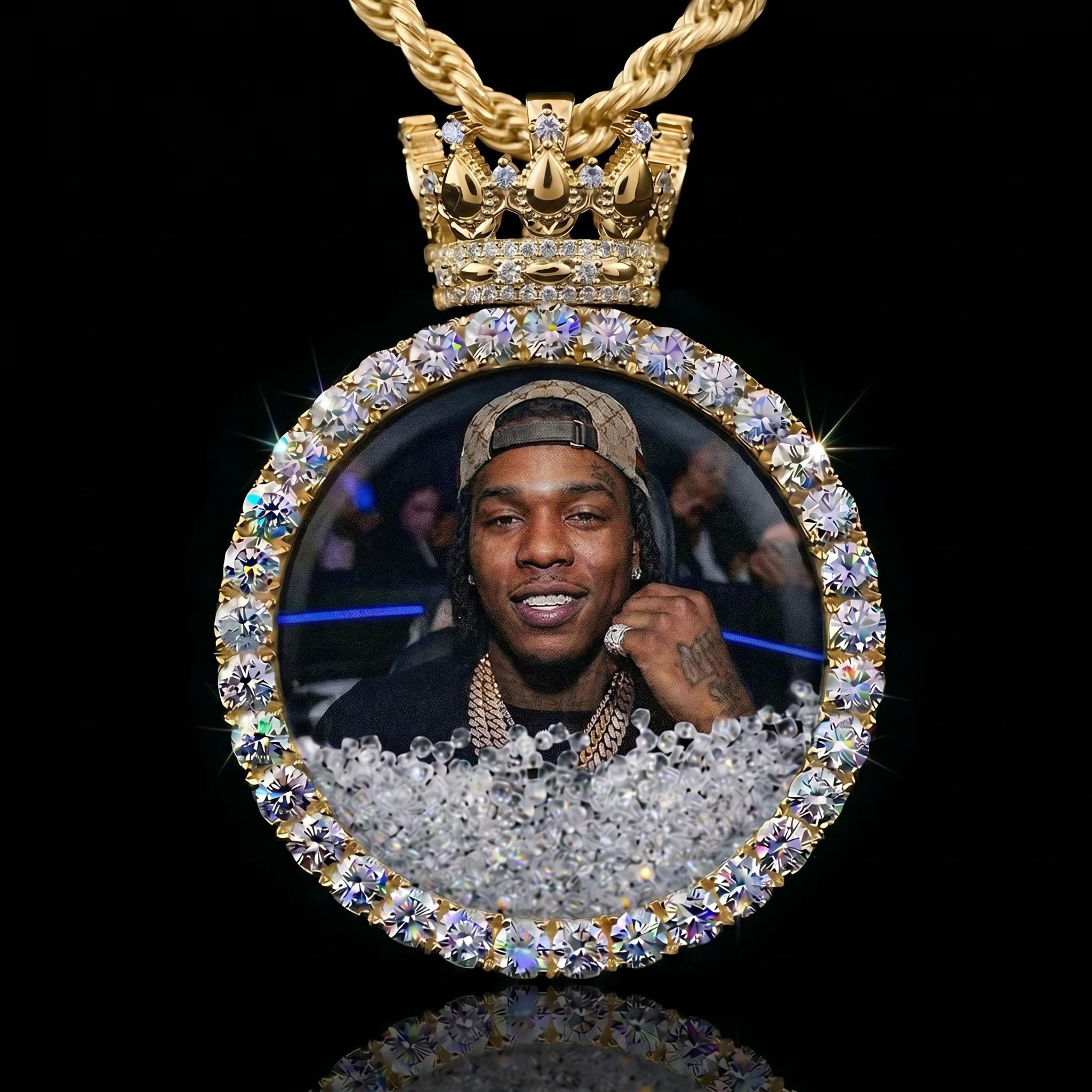 Icy-Filled Crown Disc Custom Photo Pendant