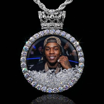 Icy-Filled Crown Disc Custom Photo Pendant