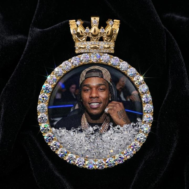 Icy-Filled Crown Disc Custom Photo Pendant