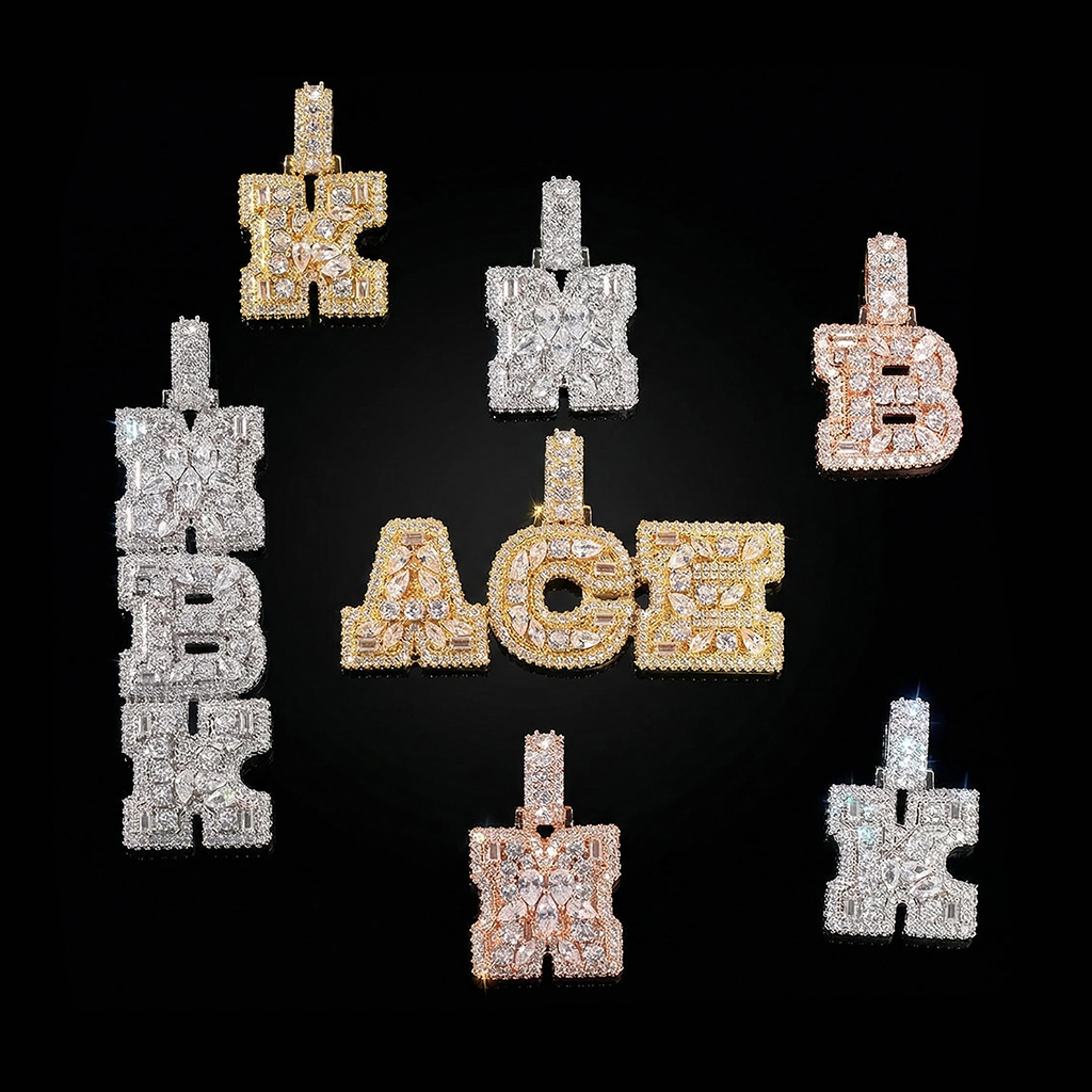Iced Out Marquise&Pear&Round Cut Custom Letter Pendant Iced Out Marquise&Pear&Round Cut Custom Letter Pendant
