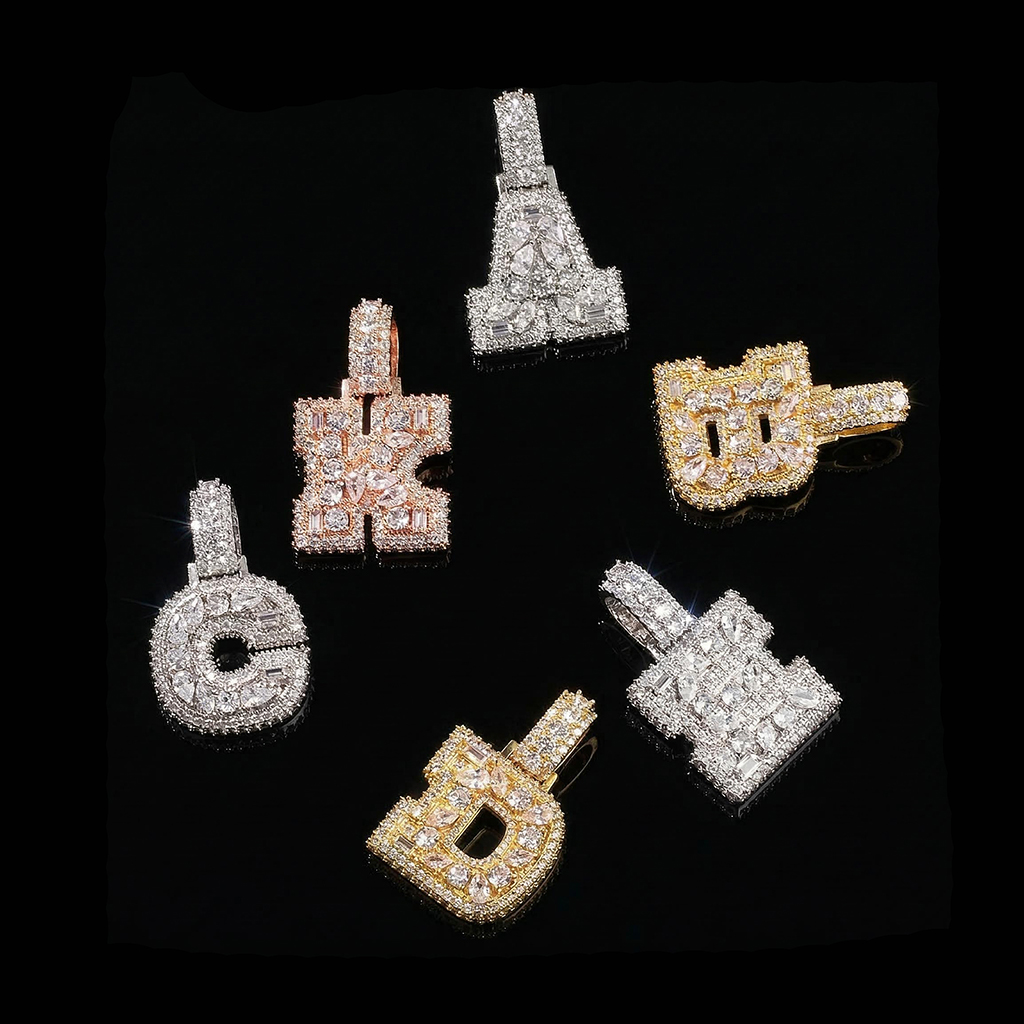 Iced Out Marquise&Pear&Round Cut Custom Letter Pendant Iced Out Marquise&Pear&Round Cut Custom Letter Pendant