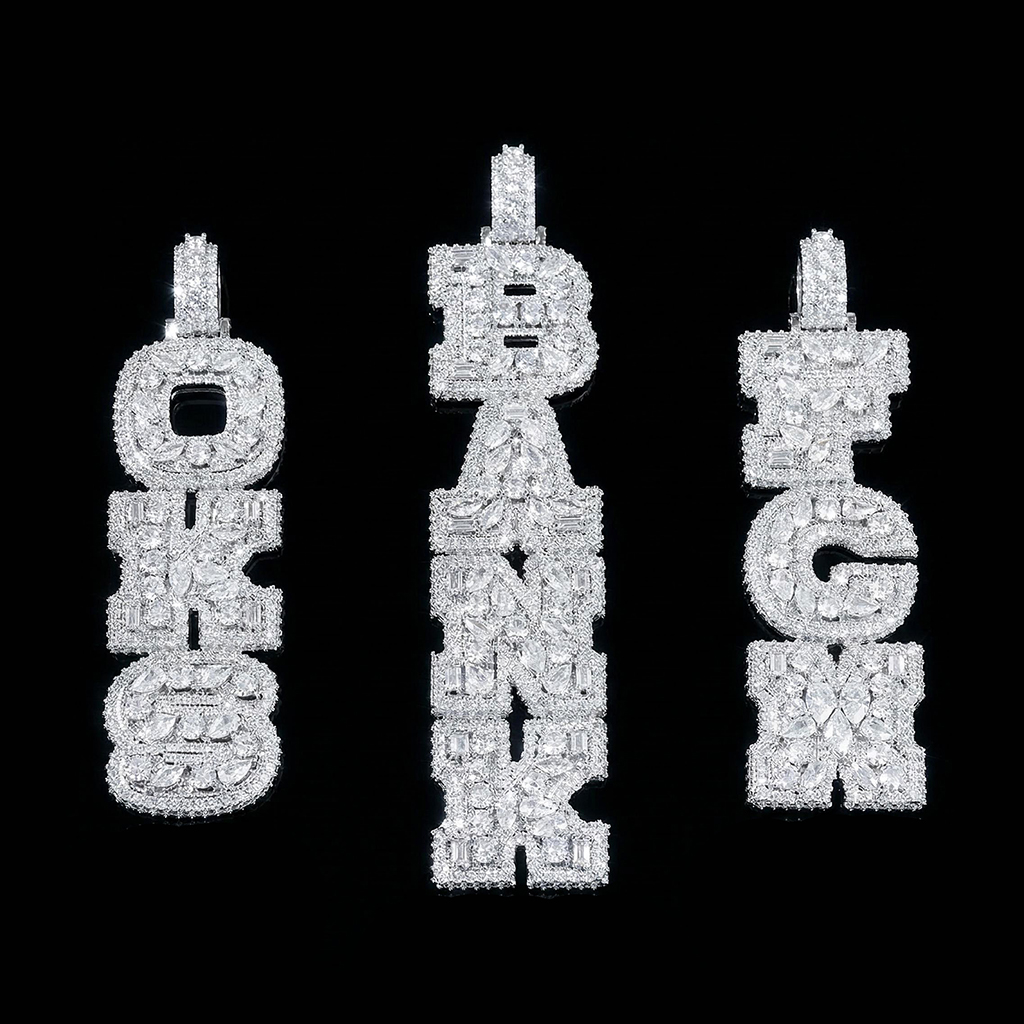 Iced Out Marquise&Pear&Round Cut Custom Letter Pendant Iced Out Marquise&Pear&Round Cut Custom Letter Pendant