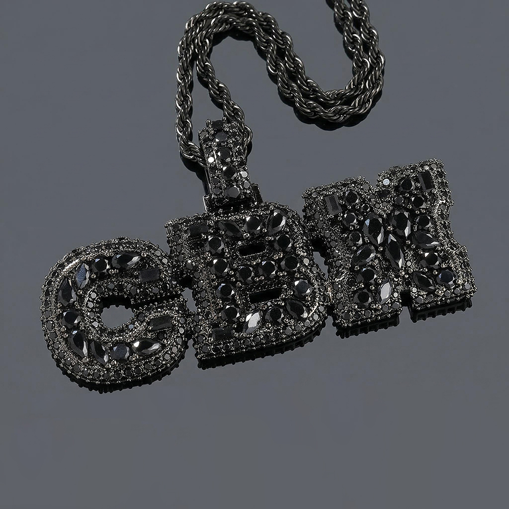 Iced Out Black Marquise&Pear&Round Cut Custom Name Pendant Iced Out Black Marquise&Pear&Round Cut Custom Name Pendant