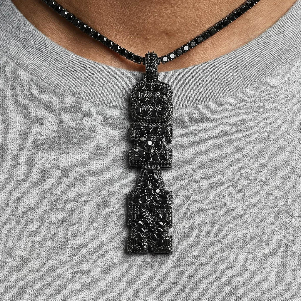 Iced Out Black Marquise&Pear&Round Cut Custom Name Pendant Iced Out Black Marquise&Pear&Round Cut Custom Name Pendant