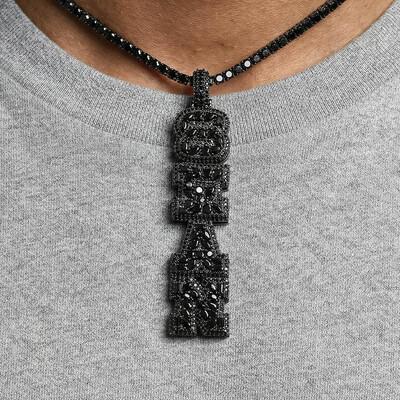 Iced Out Black Marquise&Pear&Round Cut Custom Name Pendant