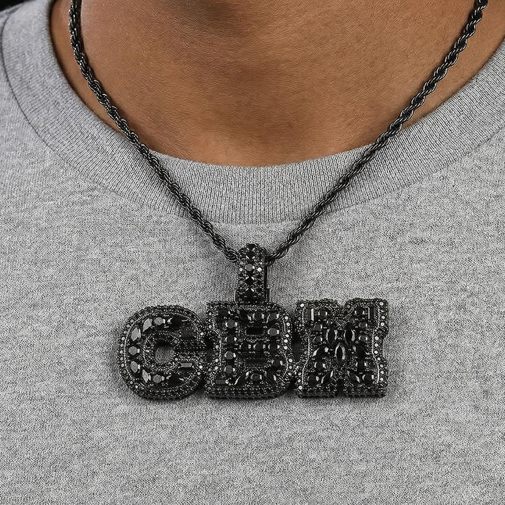 Iced Out Black Marquise&Pear&Round Cut Custom Name Pendant