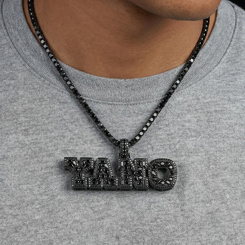 Iced Out Black Marquise&Pear&Round Cut Custom Name Pendant