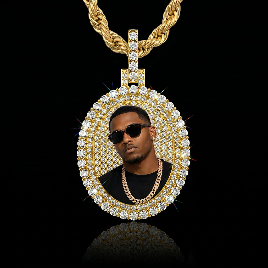Iced Out Oval Custom Memory Pendant Iced Out Oval Custom Memory Pendant
