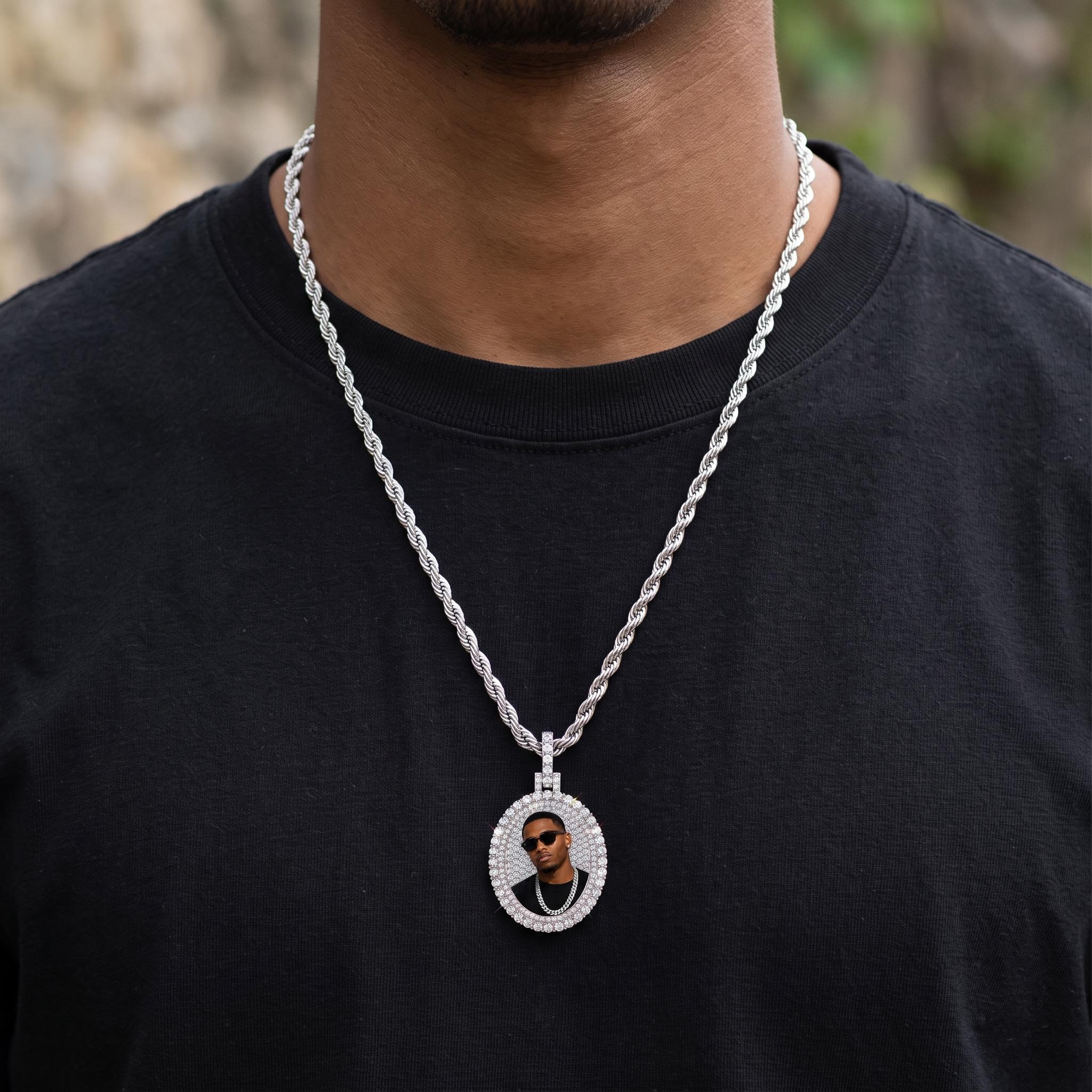 Iced Out Oval Custom Memory Pendant Iced Out Oval Custom Memory Pendant