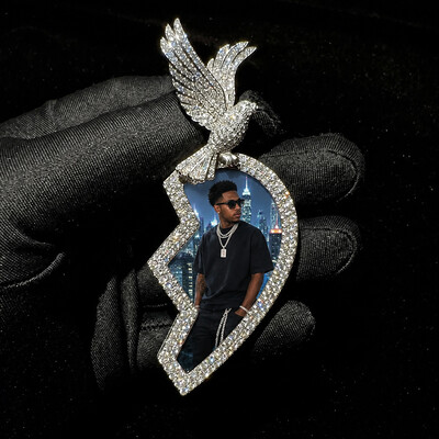 Iced Out 3" Broken Heart Peace Dove Custom Photo Pendant