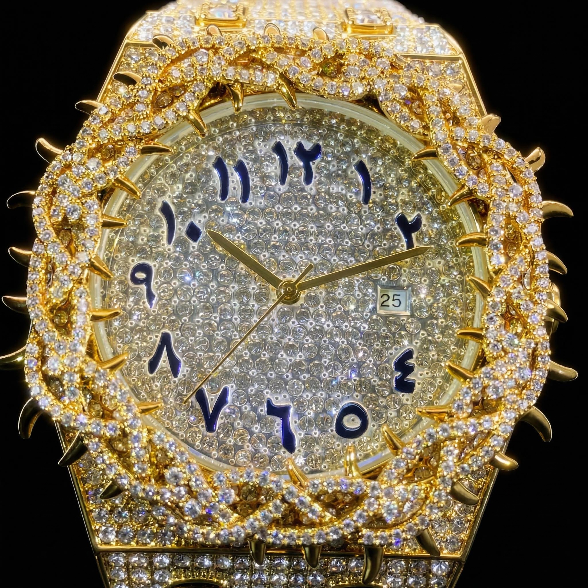 Iced Out Thorn Crown Men's Watch in Gold